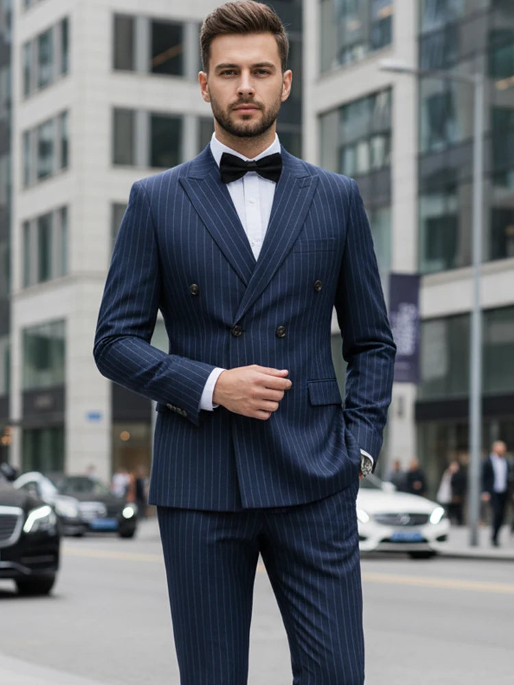 High quality striped suits for men slim fitting luxury man clothing elegant mens suit Wedding trends costumes