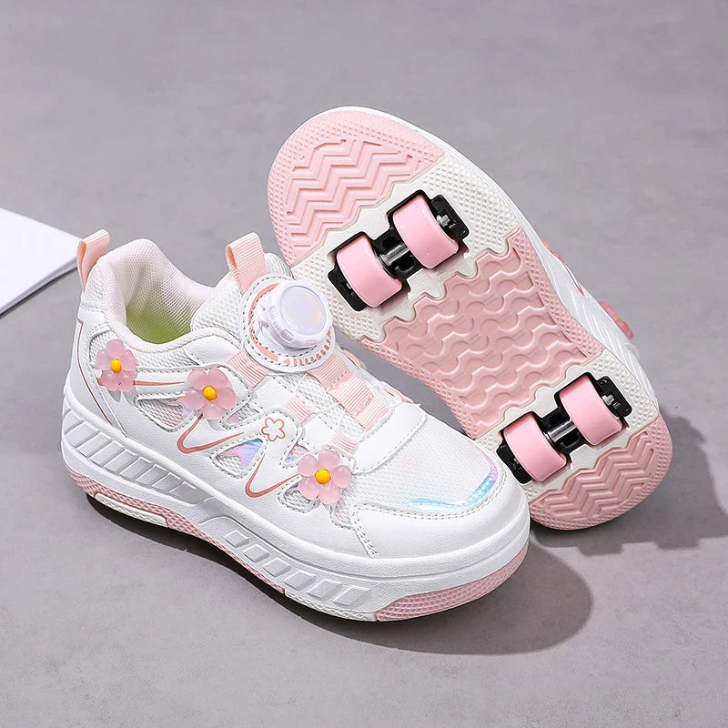 HeelysChildren's small flower decorated four-wheel roller skating sports shoe breathable roller skating girls shoes holidaygifts