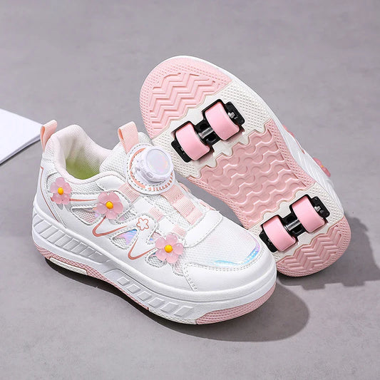 HeelysChildren's small flower decorated four-wheel roller skating sports shoe breathable roller skating girls shoes holidaygifts