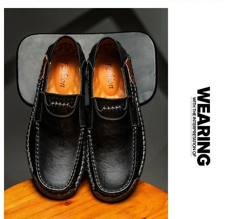 New Fashion Men Casual Shoes Handmade Leather Loafers Comfortable Men's Shoes Quality Split Leather Flat Driving Shoes Size 48