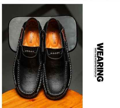 New Fashion Men Casual Shoes Handmade Leather Loafers Comfortable Men's Shoes Quality Split Leather Flat Driving Shoes Size 48