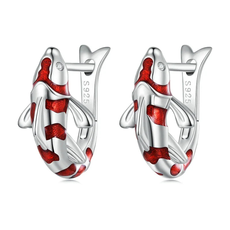 Guardian Lucky Fish Rope Chain Bracelet Earrings Ring for Couple 925 Sterling Silver Enamel Jewelry Friendship Fashi