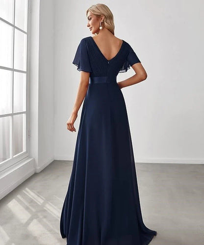 Empire Evening Dresses Cross V-Neck Tulle Short Sleeve Sashes Wedding Dress Sexy Backless Women's Formal Party Gowns