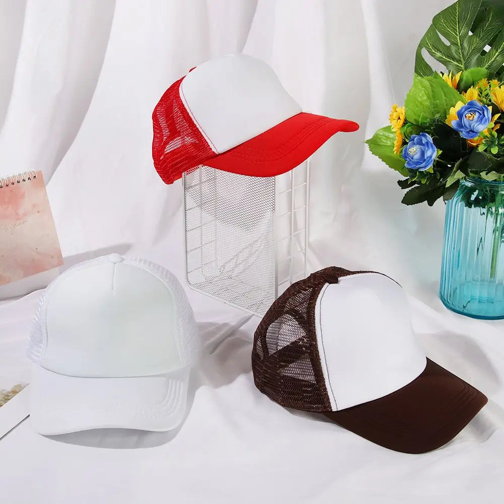 Fashion Unisex Plain Baseball Cap Adjustable Trucker Baseball Cap Snapback Mesh Curved Mens Womens Sun Summer Hat