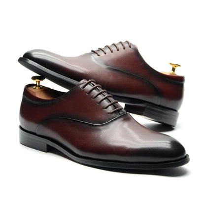 Italian Classic Mens Oxford Dress Shoes Genuine Leather Lace-up Plain Toe Burgundy Black Business Wedding Formal Shoes for Men