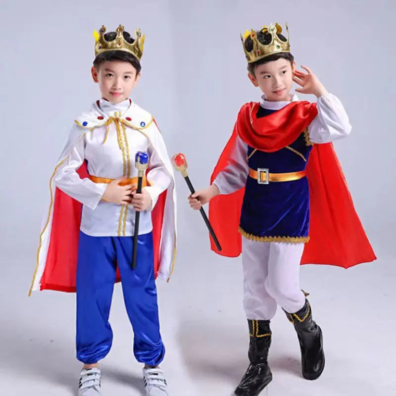 7 Pieces Boys King Carnival Costume Medieval Royal Prince Full Set Outfits for Halloween Birthday Party Fancy Dress Up