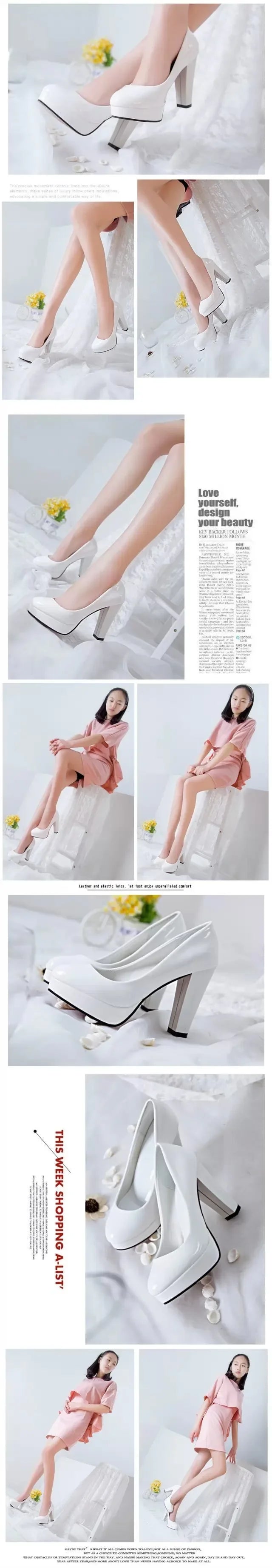 High Heels Shoes Women White Wedding Shoes Thick High Heels Fashion Party Pumps Footwear Black Red Big Size Spring