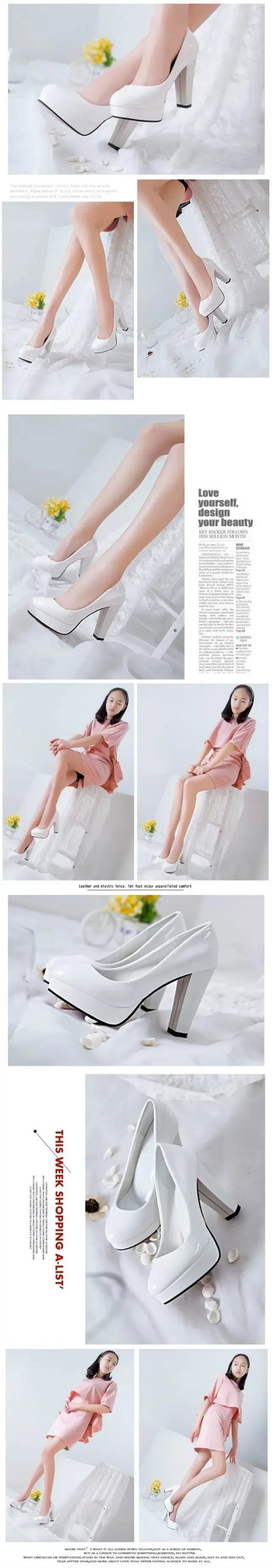 High Heels Shoes Women White Wedding Shoes Thick High Heels Fashion Party Pumps Footwear Black Red Big Size Spring