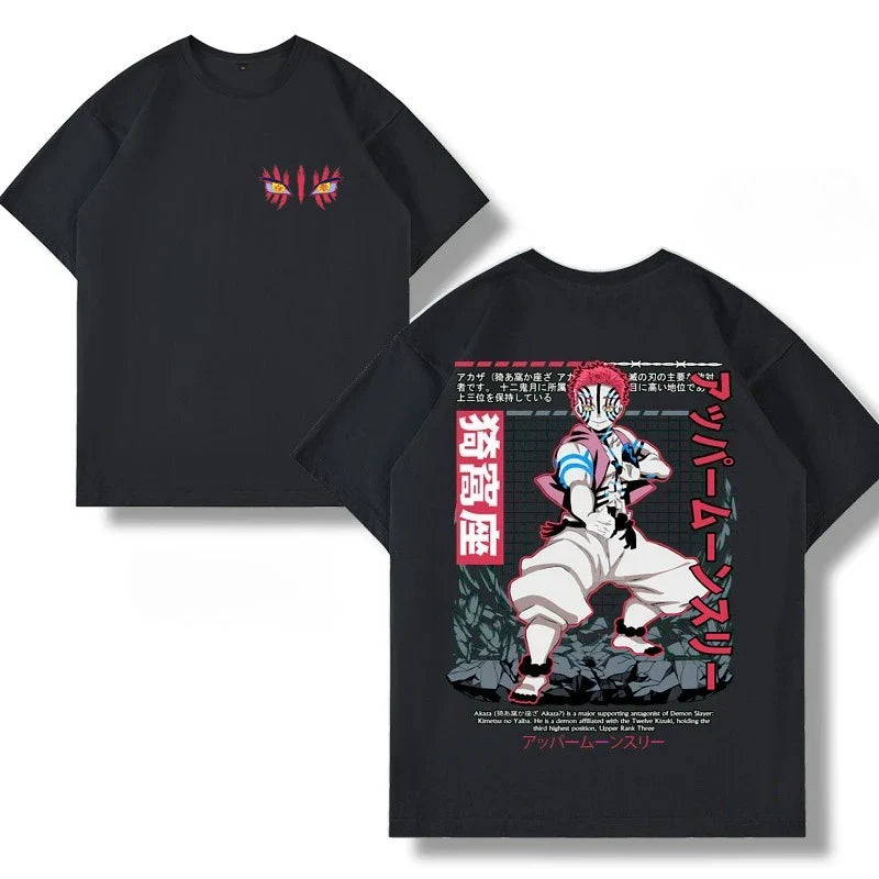 Demon Slayer Akaza Japanese T-shirt Men's Women's Short Sleeve College Trend Parent-Child Dress Cosplay Anime Summer
