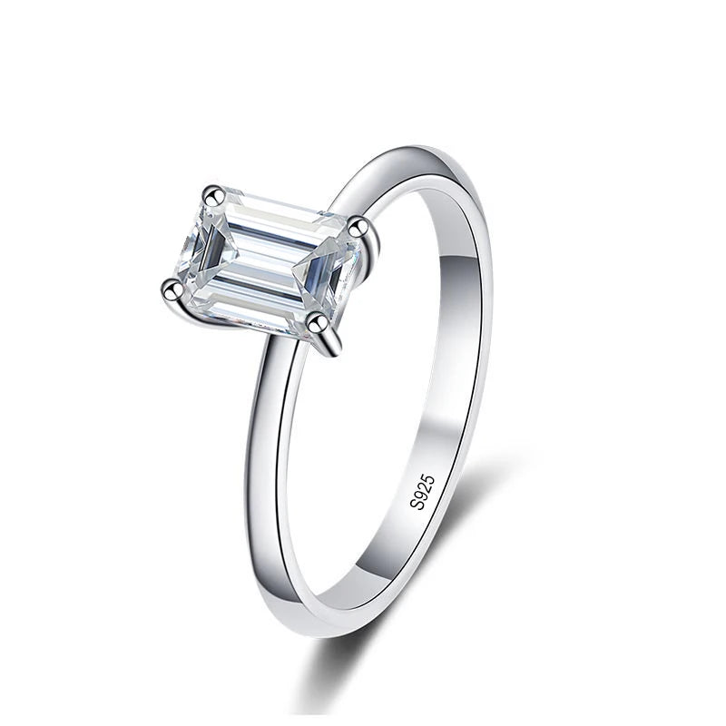 NeeTim 1ct Emerald Radiant Cut Moissanite Wedding Ring for Women Solitaire Lab Diamond S925 Sterling Silver Designer Jewelry
