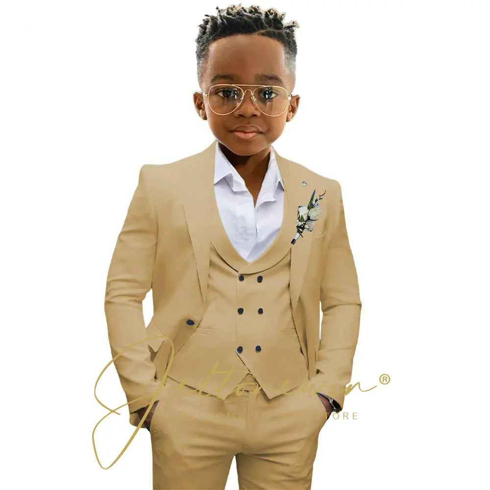 Boys' 3-Piece Suit with Notched-Lapel Jacket, Vest & Pants in Solid Colors for Weddings