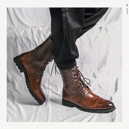 Men Lace Up High-top Boots Fashionable Outdoor Black Combat Boots