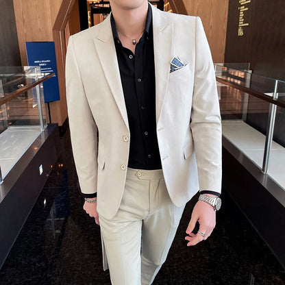 Conjunto de Terno Masculino de Negócios Slim Fit Três Peças 2025 de Alto Padrão Estilo Coreano para Casamento Noivo Festa Terno Colete Calças M-4XL