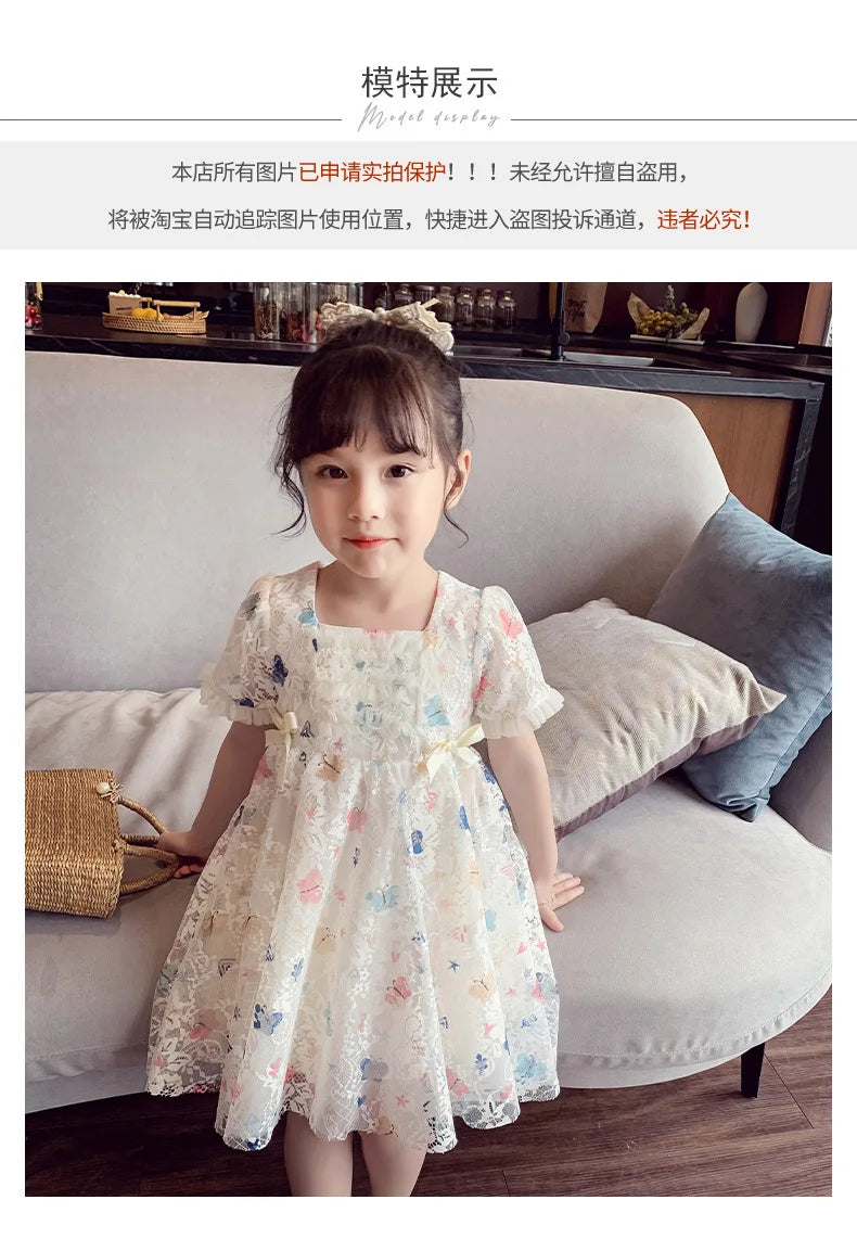 Vintage lace short sleeved dress For 2-9 yrs Baby Girls Loose Dress 6.1 Children's Day Clothing Cute beach Loose Clothes 2026