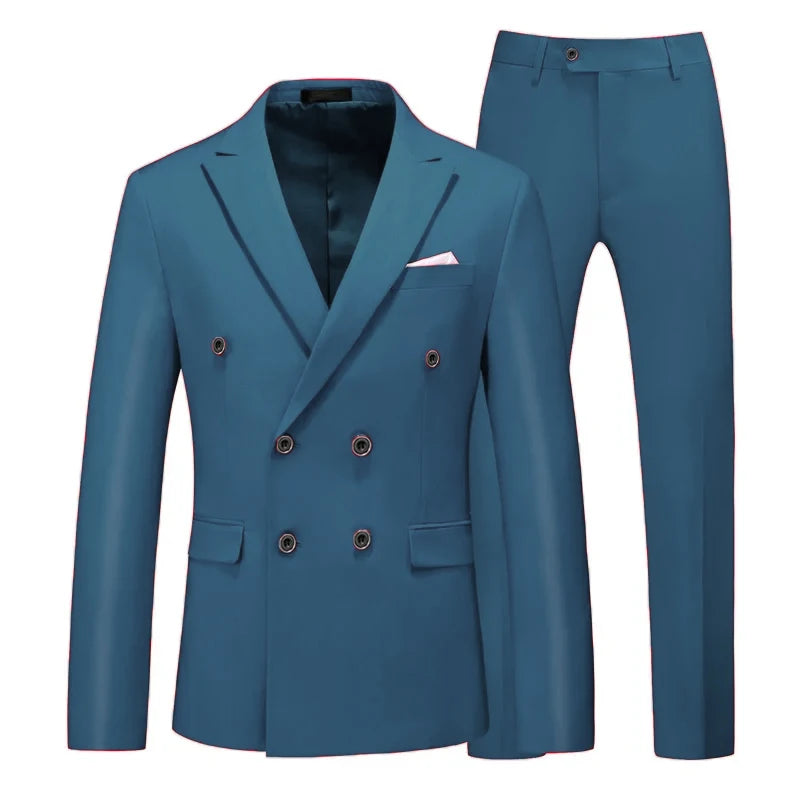 2 Pieces Double Breasted Formal Men Suits Slim FitGroom Tuxedos for Wedding Peaked Lapel Custom Male Blazer Prom Daily Wear