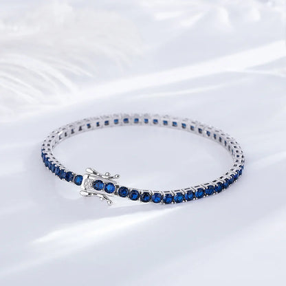 925 Silver Tennis Bracelet, 3mm Pave CZ, Dark Ruby/Rainbow/Blue/Green/Black, Eternity Design, Fine Jewelry for Women
