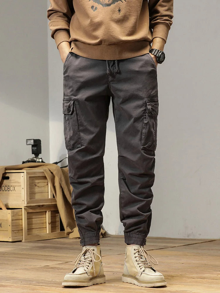 2025 New Multi-Pockets Spring Summer Cargo Pants Men Streetwear Zipper Leg Skinny Work Joggers Cotton Casual Tactical Trousers