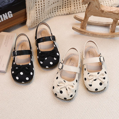 2026  Spring Autumn New Baby Shoes Cute Polka Dot Bow Girls Hollow Children's School Student Loafer Flats