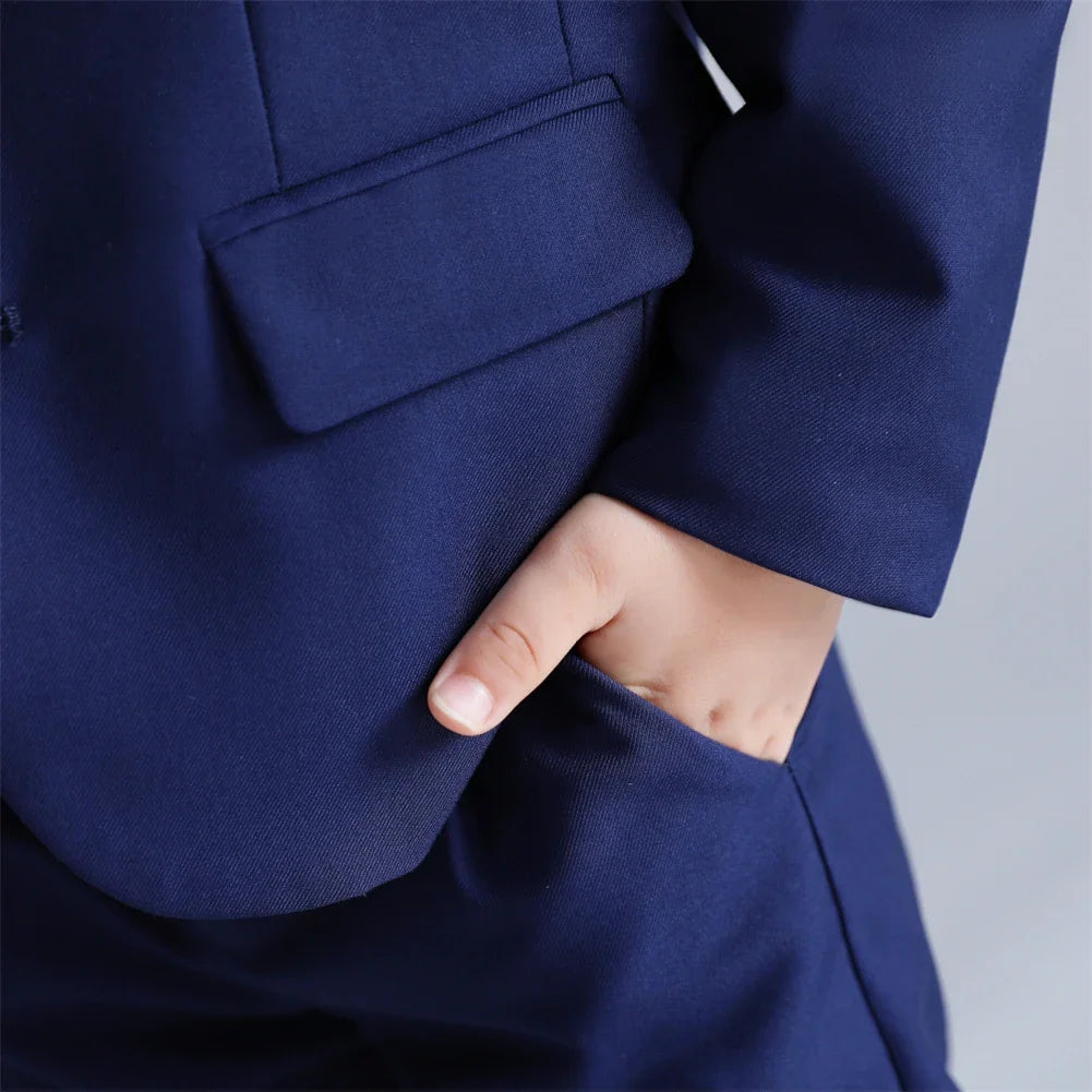 Fast Ship New Year Celebration Deep Navy Boys Suit Classic Sleek Boys Suit Formal Three Piece Kids Tuxedo Set Blazer Vest Pants