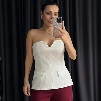 Corset Tube Top Women Summer 2025 Strapless Tanks & Camis Red Brown Black White Tank Tops Sexy Off Shoulder Crop Vests 066