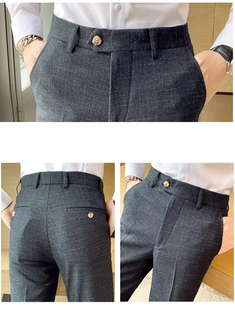 Premium Business Casual Fashionable Dark Plaid Men's Suit Pants Groom's Wedding Suit Party Trousers