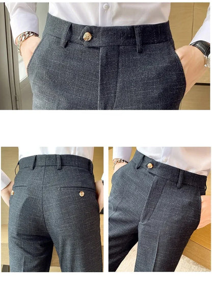 Premium Business Casual Fashionable Dark Plaid Men's Suit Pants Groom's Wedding Suit Party Trousers