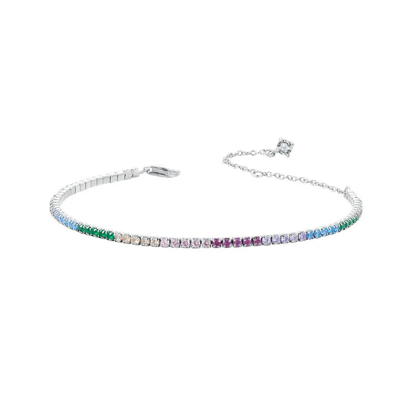 925 Sterling Silver Classic Tennis Bracelets, Rainbow Cubic Zirconia Tennis Bracelet Fashion Jewelry Gifts for Women
