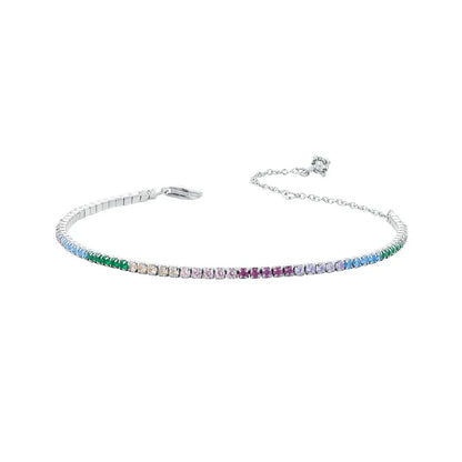 925 Sterling Silver Classic Tennis Bracelets, Rainbow Cubic Zirconia Tennis Bracelet Fashion Jewelry Gifts for Women