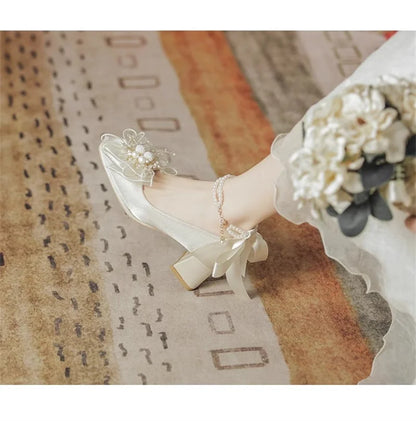 spring and autumn new style fashionable, comfortable and versatile pearl temperament versatile square-toe pumps for women