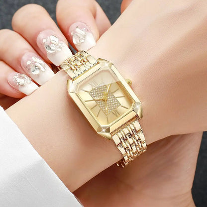 Fashion Rectangle Women Watches Stainless Steel Strap Quartz Wristwatches Reloj Mujer（Without Box）