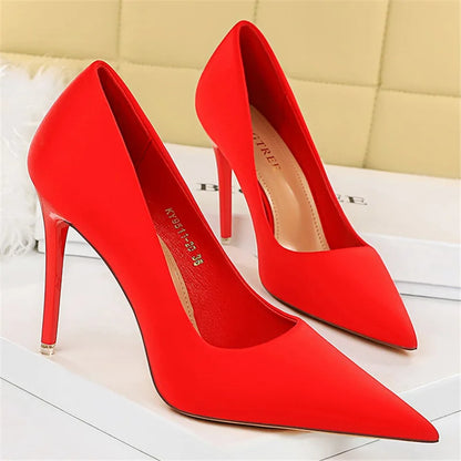 Women 7.5cm 10.5cm High Heels Scarpins Silk Satin Pumps Lady Quality Green Purple Fetish Wedding Bridal Mid Low Heels Prom Shoes