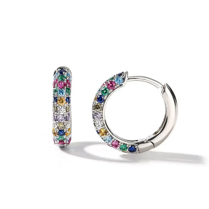 Fashion silver color Round Mini Earrings Set Half Hoop Colorful Zircon Ladies Luxury Jewelry Hoop Earrings