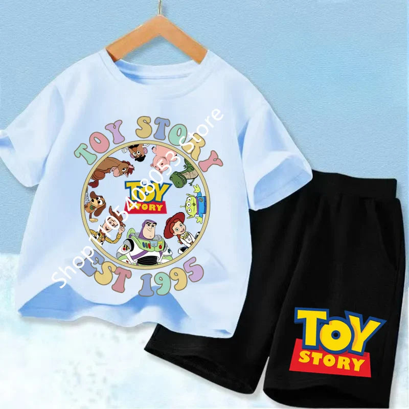 2026 Cute Toy Story Birthday Boy T-Shirt Set, Adorable Woody and Buzz Lightyear Design for Kids' Birthday Outfits