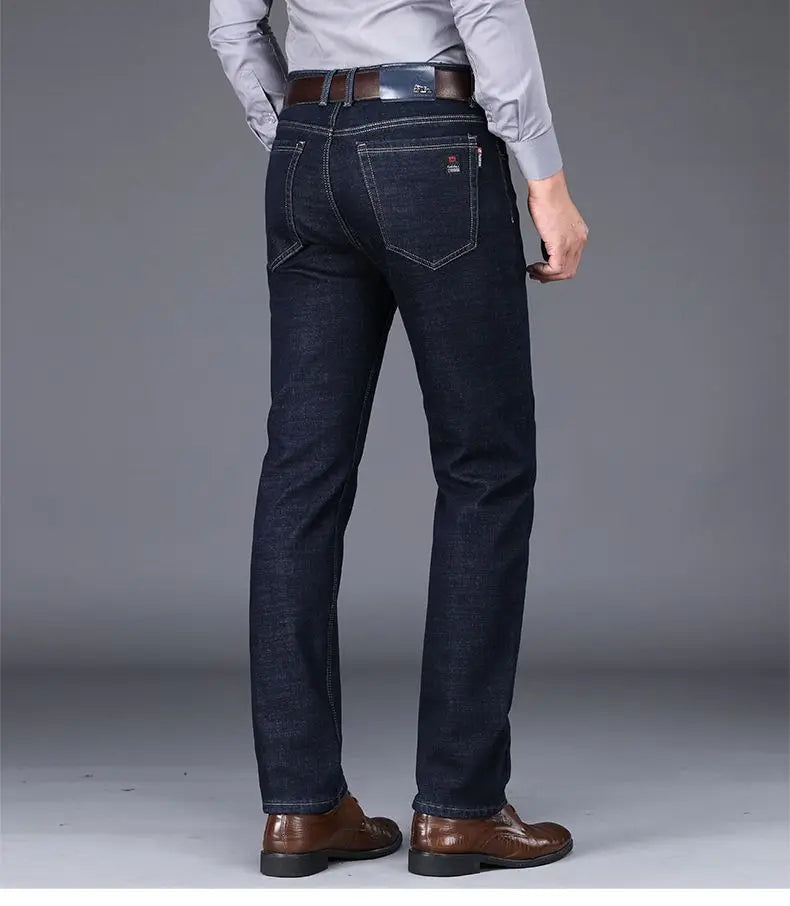 Autumn and Winter New Male Business Casual Stretch Trousers Concise Blue Denim Pants Men's Loose Straight Jeans Jeans for Man