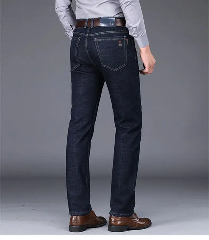 Autumn and Winter New Male Business Casual Stretch Trousers Concise Blue Denim Pants Men's Loose Straight Jeans Jeans for Man