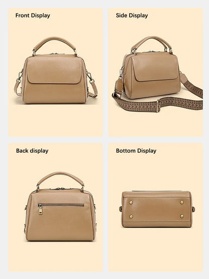 Genuine Leather Women's Handbag Cowhide Shoulder Bag Large Capacity Boston Crossbody Satchel For Fashion Bolsa Two Straps