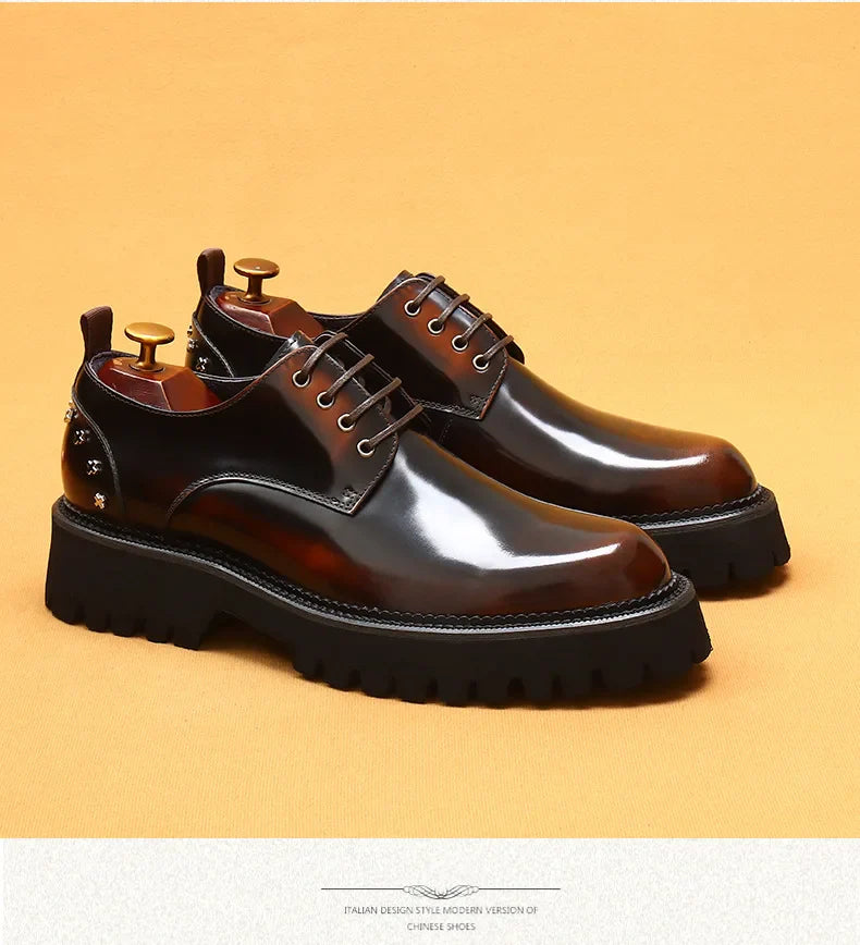 Men's Oxfords Genuine Leather Male Wedding Party Dress Shoes for Men Round Head Lace-Up Office Suit Formal Derby Shoes