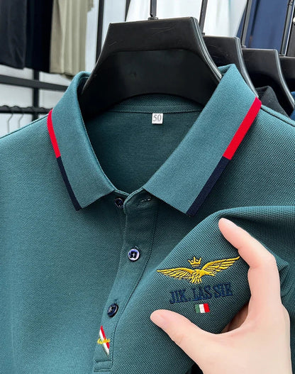 Spring and Autumn new 100% cotton long sleeved men's polo shirt brand high-end embroidered comfortable breathable casual T-shirt