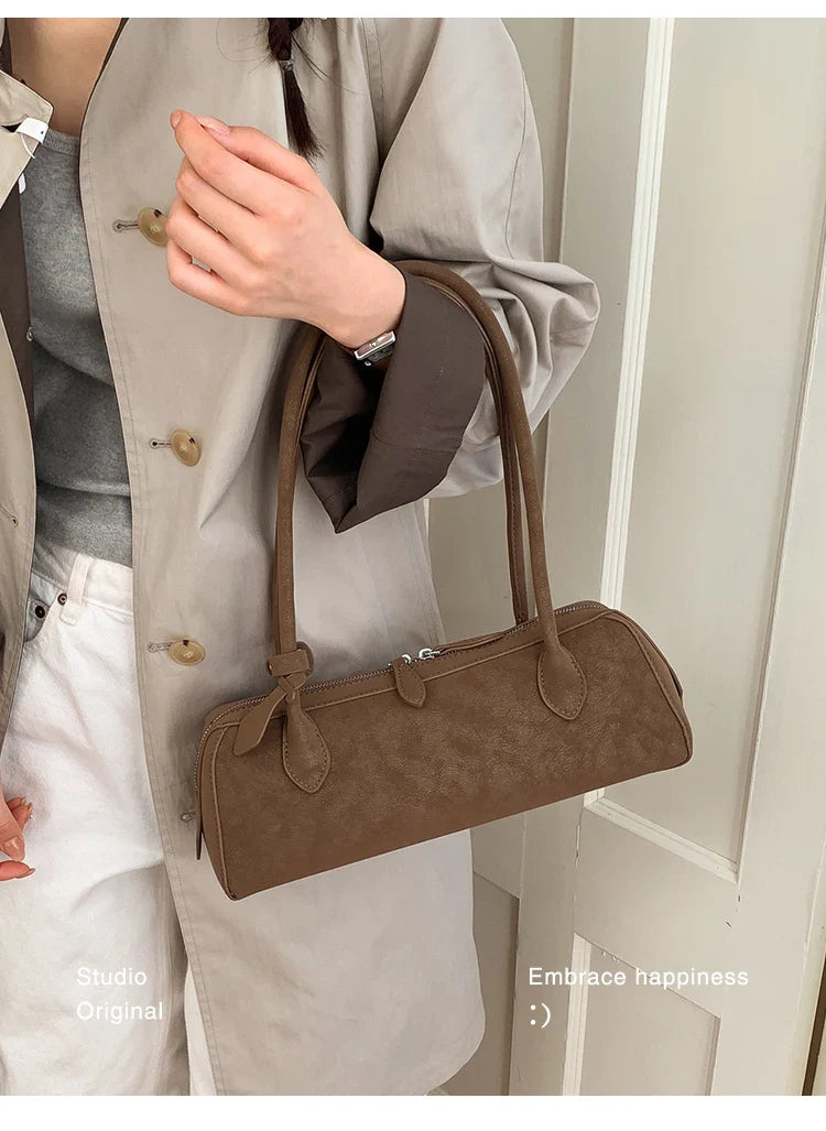 Vintage Suede Long Shoulder Bag 2026 New Women Shoulder Bag Luxury Ladies Handbag Female Commuter Shopping Underarm Bag