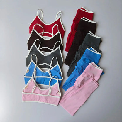 Women 2pcs Sport Sets Gym Push Up Yoga Pants Hollow Back Fitness Bras Workout High Waist Leggings Seamless Tights  Gym Set Suit