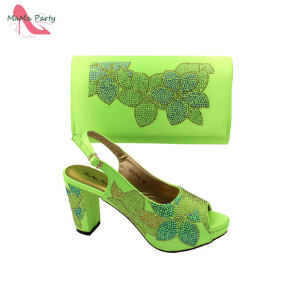 2024 Italian Design Shoes and Bag Set in Pink Color High Quality New Arrivals with Shinning Crystal for Wedding Party