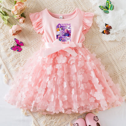 Mira Rumi Girls Summer Dress Cartoon Bow Tutu Dress 3D Butterfly Cotton Party Casual Dress for Baby 2-6 Y
