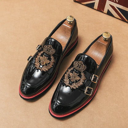 Sapatos de Couro Masculinos de Luxo com Bordados Tamanho 38-48 Confortáveis Pretos Formais para Homens Casamento Festa Social Masculino