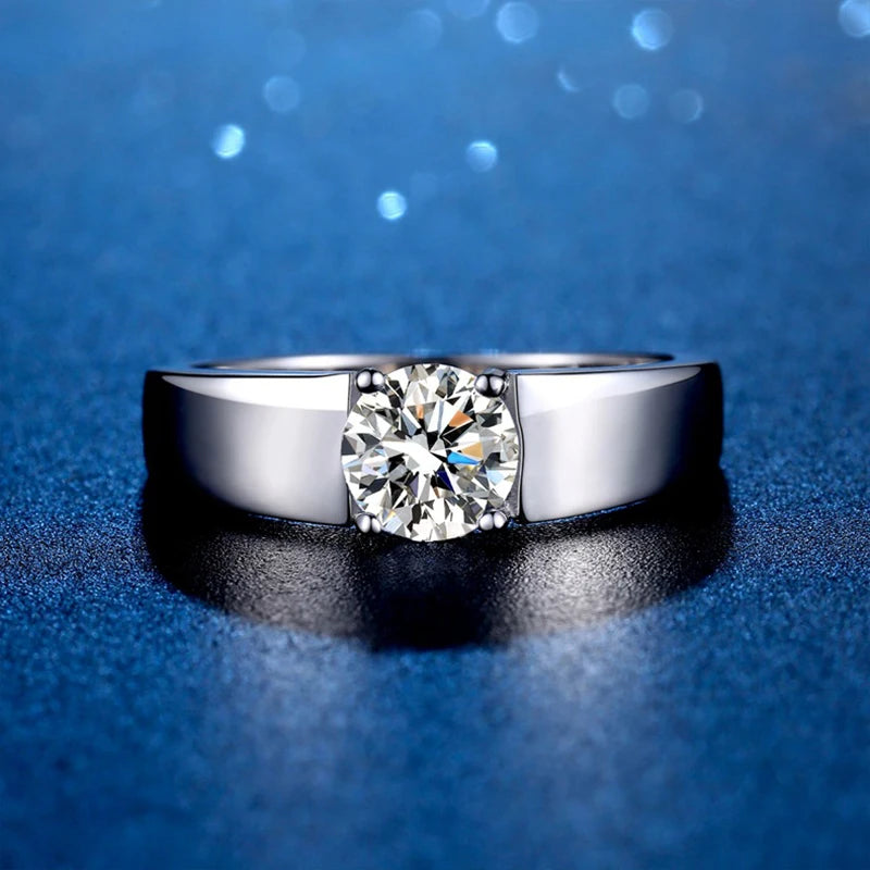 1ct 2ct D Moissanite Wedding Band Men Ring 925 Sterling Silver Engagement Rings For Man With Certificate Fine Jewelry