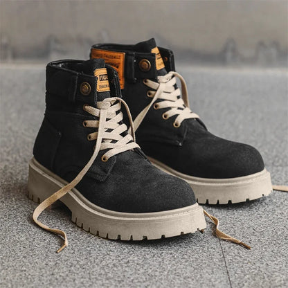 Breathable Men Boots Winter Denim Cloth Mens Ankle Boots Retro Work Boots Platform Men Casual Shoes Handmade High Top Shoes