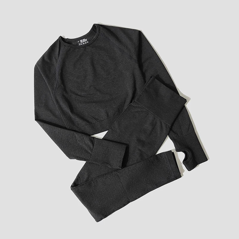 Women Seamless Yoga Set Fitness Sports Suits Gym Clothing Long Sleeve Crop Top Shirts High Waist Running Leggings Workout Pants