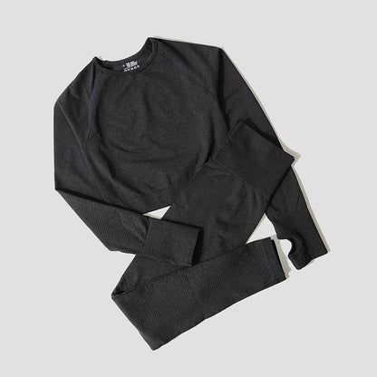 Women Seamless Yoga Set Fitness Sports Suits Gym Clothing Long Sleeve Crop Top Shirts High Waist Running Leggings Workout Pants