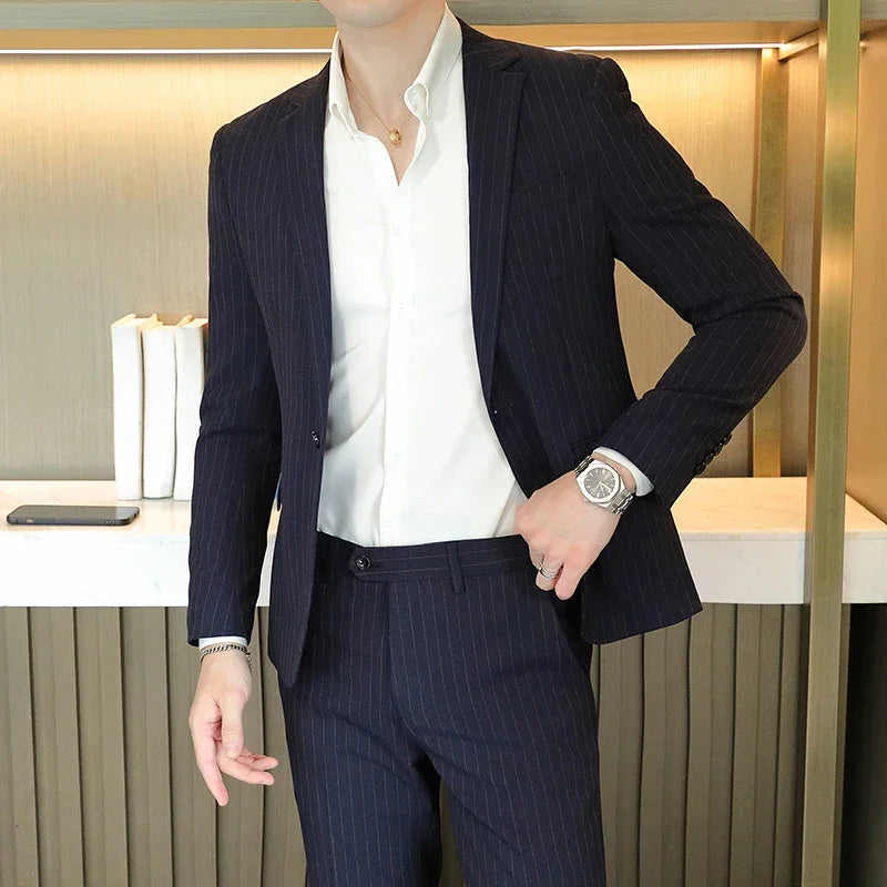 Conjunto Masculino de Terno e Calça de Luxo 2023 Britânico Festa de Casamento Moda Negócios Casual Tendência Duas Peças