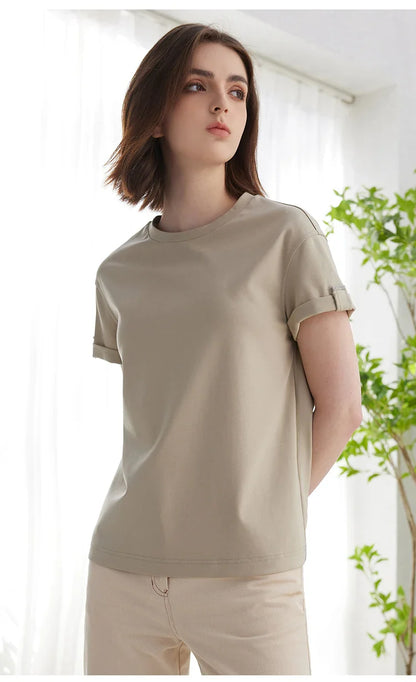 Summer Short Sleeved Clothes Premium Luxury Women's Clothing Combed Cotton Tshirts pima cotton Tee Shirt