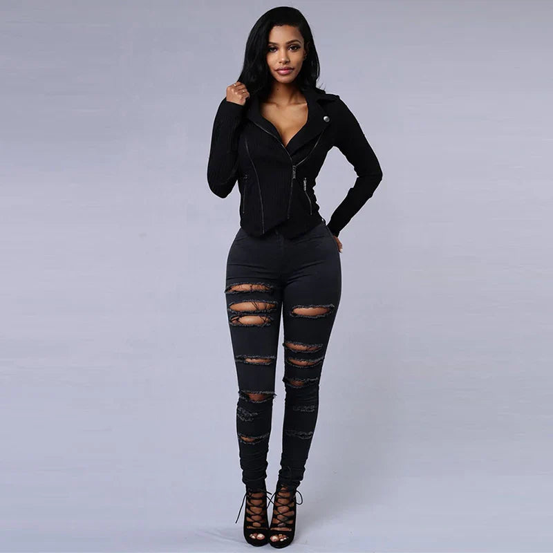High Waist Ripped Women's Skinny Jeans